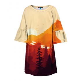 Детское платье 3D с принтом Восход в Курске, 100% полиэстер | прямой силуэт, чуть расширенный к низу. Круглая горловина, на рукавах — воланы | горы | лес | природа | река | сосны