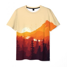 Мужская футболка 3D с принтом Восход в Курске, 100% полиэфир | прямой крой, круглый вырез горловины, длина до линии бедер | горы | лес | природа | река | сосны