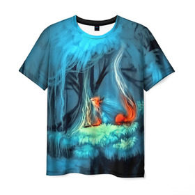 Мужская футболка 3D с принтом Лиса в Курске, 100% полиэфир | прямой крой, круглый вырез горловины, длина до линии бедер | бабочки | лес | лесной дух | лиса | прикольные | природа | фэнтези
