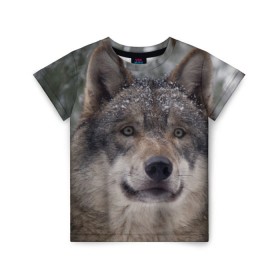 Детская футболка 3D с принтом Серый волк в Курске, 100% гипоаллергенный полиэфир | прямой крой, круглый вырез горловины, длина до линии бедер, чуть спущенное плечо, ткань немного тянется | бирюк | волк | волчара | волчица | волчок | глаза | животное | животные | зверь | зеленые | койот | лес | млекопитающее | природа | санитар леса | серый | уши | фауна | хищник | черный | шакал