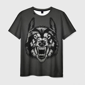 Мужская футболка 3D с принтом Злой оскал волка в Курске, 100% полиэфир | прямой крой, круглый вырез горловины, длина до линии бедер | аука | бирюк | волк | волчара | волчица | волчок | глаза | животное | животные | зверь | койот | млекопитающее | оскал | санитар леса | силуэт | татуировка | трафарет | уши | хищник | черный | шакал