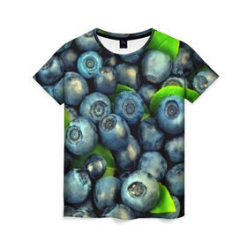 Женская футболка 3D с принтом Голубика в Курске, 100% полиэфир ( синтетическое хлопкоподобное полотно) | прямой крой, круглый вырез горловины, длина до линии бедер | blueberry | голубика | черника | ягоды