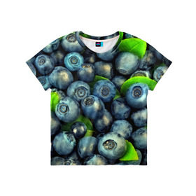 Детская футболка 3D с принтом Голубика в Курске, 100% гипоаллергенный полиэфир | прямой крой, круглый вырез горловины, длина до линии бедер, чуть спущенное плечо, ткань немного тянется | Тематика изображения на принте: blueberry | голубика | черника | ягоды