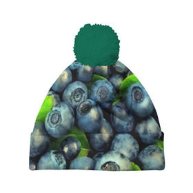 Шапка 3D c помпоном с принтом Голубика в Курске, 100% полиэстер | универсальный размер, печать по всей поверхности изделия | blueberry | голубика | черника | ягоды