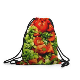 Рюкзак-мешок 3D с принтом Салатик в Курске, 100% полиэстер | плотность ткани — 200 г/м2, размер — 35 х 45 см; лямки — толстые шнурки, застежка на шнуровке, без карманов и подкладки | зеленый | красный | нарезка | овощи | яркий