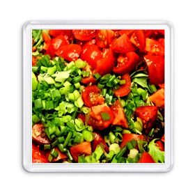 Магнит 55*55 с принтом Салатик в Курске, Пластик | Размер: 65*65 мм; Размер печати: 55*55 мм | зеленый | красный | нарезка | овощи | яркий