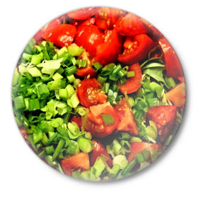 Значок с принтом Салатик в Курске,  металл | круглая форма, металлическая застежка в виде булавки | зеленый | красный | нарезка | овощи | яркий