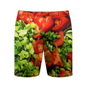 Мужские шорты 3D спортивные с принтом Салатик в Курске,  |  | Тематика изображения на принте: зеленый | красный | нарезка | овощи | яркий