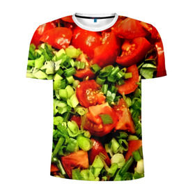 Мужская футболка 3D спортивная с принтом Салатик в Курске, 100% полиэстер с улучшенными характеристиками | приталенный силуэт, круглая горловина, широкие плечи, сужается к линии бедра | Тематика изображения на принте: зеленый | красный | нарезка | овощи | яркий