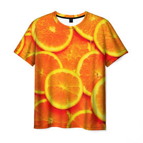 Мужская футболка 3D с принтом Сочные апельсины в Курске, 100% полиэфир | прямой крой, круглый вырез горловины, длина до линии бедер | апельсин | летние | сочные | цитрус | яркие