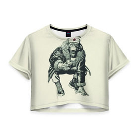 Женская футболка 3D укороченная с принтом Обезьяна с пистолетом в Курске, 100% полиэстер | круглая горловина, длина футболки до линии талии, рукава с отворотами | звезда | пистолет | шапка | шимпанзе