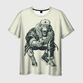 Мужская футболка 3D с принтом Обезьяна с пистолетом в Курске, 100% полиэфир | прямой крой, круглый вырез горловины, длина до линии бедер | Тематика изображения на принте: звезда | пистолет | шапка | шимпанзе