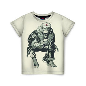 Детская футболка 3D с принтом Обезьяна с пистолетом в Курске, 100% гипоаллергенный полиэфир | прямой крой, круглый вырез горловины, длина до линии бедер, чуть спущенное плечо, ткань немного тянется | звезда | пистолет | шапка | шимпанзе