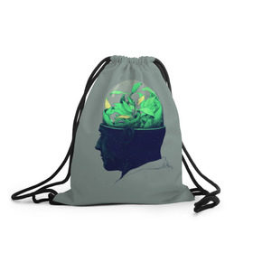 Рюкзак-мешок 3D с принтом Голова горшок в Курске, 100% полиэстер | плотность ткани — 200 г/м2, размер — 35 х 45 см; лямки — толстые шнурки, застежка на шнуровке, без карманов и подкладки | голова | горшок | колба | стекло | цветок | человек