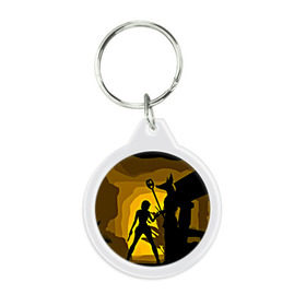 Брелок круглый с принтом Tomb Raider в Курске, пластик и полированная сталь | круглая форма, металлическое крепление в виде кольца | Тематика изображения на принте: желтый | лара крофт | черный