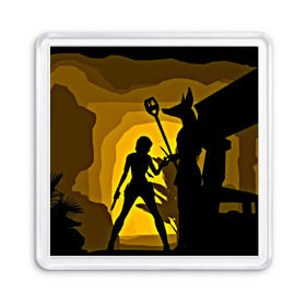 Магнит 55*55 с принтом Tomb Raider в Курске, Пластик | Размер: 65*65 мм; Размер печати: 55*55 мм | желтый | лара крофт | черный