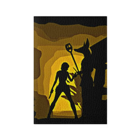 Обложка для паспорта матовая кожа с принтом Tomb Raider в Курске, натуральная матовая кожа | размер 19,3 х 13,7 см; прозрачные пластиковые крепления | Тематика изображения на принте: желтый | лара крофт | черный