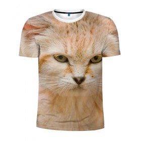 Мужская футболка 3D спортивная с принтом Рыжий кот в Курске, 100% полиэстер с улучшенными характеристиками | приталенный силуэт, круглая горловина, широкие плечи, сужается к линии бедра | грустный | добрый | животное | киса | киска кися | кот | котенок | котэ | кошка | красивый | лапа | лапка | ласковый | милый | моська | мурлыка | прикольный | смешной | унылый | усатый | шерсть