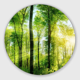 Коврик круглый с принтом Солнечный лес в Курске, резина и полиэстер | круглая форма, изображение наносится на всю лицевую часть | деревья | зелень | лес | лето | лучи солнца | солнце | тайга