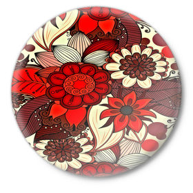 Значок с принтом Цветочный узор в Курске,  металл | круглая форма, металлическая застежка в виде булавки | Тематика изображения на принте: 