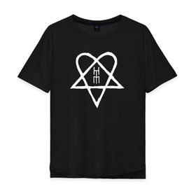 Мужская футболка хлопок Oversize с принтом HIM. Heartagram (белая) в Курске, 100% хлопок | свободный крой, круглый ворот, “спинка” длиннее передней части | heartagram | him | love metal | ville valo | вилле вало | хим