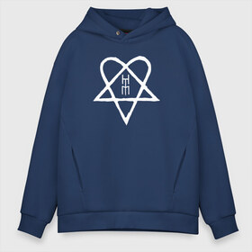 Мужское худи Oversize хлопок с принтом HIM Heartagram (белая) в Курске, френч-терри — 70% хлопок, 30% полиэстер. Мягкий теплый начес внутри —100% хлопок | боковые карманы, эластичные манжеты и нижняя кромка, капюшон на магнитной кнопке | Тематика изображения на принте: heartagram | him | love metal | ville valo | вилле вало | хим