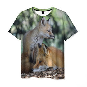 Мужская футболка 3D с принтом Лиса и лесенок в Курске, 100% полиэфир | прямой крой, круглый вырез горловины, длина до линии бедер | Тематика изображения на принте: fox | животное | зверь | красивая | лес | лис | лиса | лисенок | лисица | лисичка | мех | патрикеевна | песец | плутовка | прикольная | природа | рыжая | рыжий цвет | сказка | хвост | хитрая | хищник