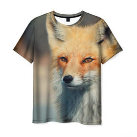 Мужская футболка 3D с принтом Лисица в Курске, 100% полиэфир | прямой крой, круглый вырез горловины, длина до линии бедер | fox | животное | зверь | красивая | лес | лис | лиса | лисенок | лисица | лисичка | мех | патрикеевна | песец | плутовка | прикольная | природа | рыжая | рыжий цвет | сказка | хвост | хитрая | хищник