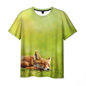 Мужская футболка 3D с принтом Лисичка спит в Курске, 100% полиэфир | прямой крой, круглый вырез горловины, длина до линии бедер | Тематика изображения на принте: fox | животное | зверь | красивая | лес | лис | лиса | лисенок | лисица | лисичка | мех | патрикеевна | песец | плутовка | прикольная | природа | рыжая | рыжий цвет | сказка | хвост | хитрая | хищник