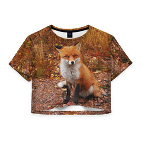 Женская футболка 3D укороченная с принтом Лиса в Курске, 100% полиэстер | круглая горловина, длина футболки до линии талии, рукава с отворотами | fox | животное | зверь | красивая | лес | лис | лиса | лисенок | лисица | лисичка | мех | патрикеевна | песец | плутовка | прикольная | природа | рыжая | рыжий цвет | сказка | хвост | хитрая | хищник
