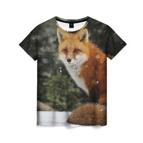 Женская футболка 3D с принтом Лиса в Курске, 100% полиэфир ( синтетическое хлопкоподобное полотно) | прямой крой, круглый вырез горловины, длина до линии бедер | fox | животное | зверь | красивая | лес | лис | лиса | лисенок | лисица | лисичка | мех | патрикеевна | песец | плутовка | прикольная | природа | рыжая | рыжий цвет | сказка | хвост | хитрая | хищник