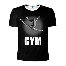 Мужская футболка 3D спортивная с принтом Gym в Курске, 100% полиэстер с улучшенными характеристиками | приталенный силуэт, круглая горловина, широкие плечи, сужается к линии бедра | girl | jump | sport | sportswoman | гимнастика | девушка | прыжок | спорт | спортсменка | фитнес