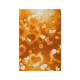 Обложка для паспорта матовая кожа с принтом Сердечки в золоте в Курске, натуральная матовая кожа | размер 19,3 х 13,7 см; прозрачные пластиковые крепления | Тематика изображения на принте: желтый | золотое | сердечки | яркий