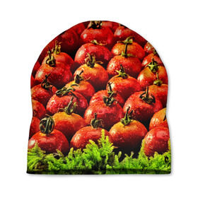 Шапка 3D с принтом Томатик в Курске, 100% полиэстер | универсальный размер, печать по всей поверхности изделия | 3d | еда | зелень | красный | лето | много | овощи | пища | помидор | прикольные | томат | яркие