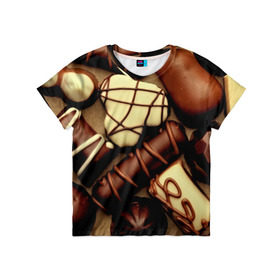 Детская футболка 3D с принтом Сладкие конфетки в Курске, 100% гипоаллергенный полиэфир | прямой крой, круглый вырез горловины, длина до линии бедер, чуть спущенное плечо, ткань немного тянется | 3d | десерт | еда | конфеты | много | пища | разные | сладкое | темный | фигуры | фон | форма | шоколад | яркие