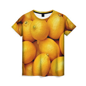 Женская футболка 3D с принтом Лимончики в Курске, 100% полиэфир ( синтетическое хлопкоподобное полотно) | прямой крой, круглый вырез горловины, длина до линии бедер | 3d | витамин | еда | желтый | лето | лимон | много | пища | прикольные | сочные | фрукты | цитрус | яркие