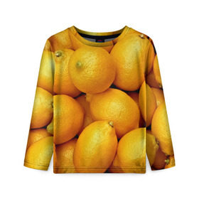Детский лонгслив 3D с принтом Лимончики в Курске, 100% полиэстер | длинные рукава, круглый вырез горловины, полуприлегающий силуэт
 | Тематика изображения на принте: 3d | витамин | еда | желтый | лето | лимон | много | пища | прикольные | сочные | фрукты | цитрус | яркие