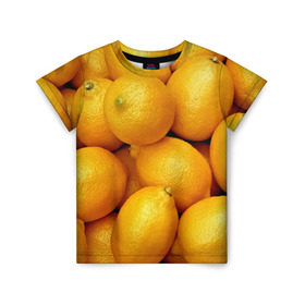 Детская футболка 3D с принтом Лимончики в Курске, 100% гипоаллергенный полиэфир | прямой крой, круглый вырез горловины, длина до линии бедер, чуть спущенное плечо, ткань немного тянется | Тематика изображения на принте: 3d | витамин | еда | желтый | лето | лимон | много | пища | прикольные | сочные | фрукты | цитрус | яркие