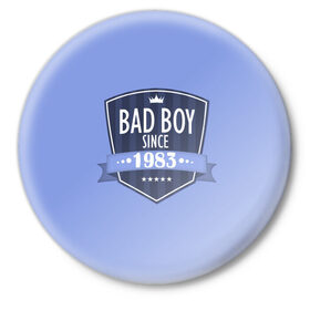 Значок с принтом Плохой мальчик с 1983 в Курске,  металл | круглая форма, металлическая застежка в виде булавки | 1983 | bad boy | since | год рождения | дата | мальчик