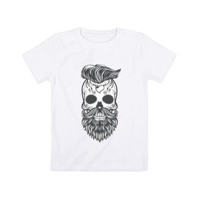 Детская футболка хлопок с принтом Бородатый череп в Курске, 100% хлопок | круглый вырез горловины, полуприлегающий силуэт, длина до линии бедер | арт | борода | мертвец | прикольные | скелет | усы | череп
