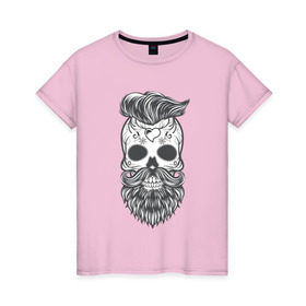 Женская футболка хлопок с принтом Бородатый череп в Курске, 100% хлопок | прямой крой, круглый вырез горловины, длина до линии бедер, слегка спущенное плечо | арт | борода | мертвец | прикольные | скелет | усы | череп