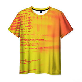 Мужская футболка 3D с принтом Компьютерный код в Курске, 100% полиэфир | прямой крой, круглый вырез горловины, длина до линии бедер | желтый | кибер | код | оранжевый | прога