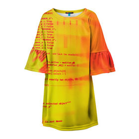 Детское платье 3D с принтом Компьютерный код в Курске, 100% полиэстер | прямой силуэт, чуть расширенный к низу. Круглая горловина, на рукавах — воланы | желтый | кибер | код | оранжевый | прога