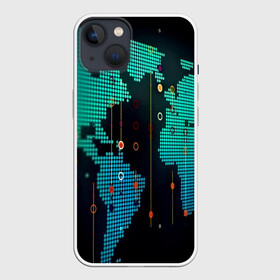 Чехол для iPhone 13 с принтом digital world в Курске,  |  | бирюзовый | карта | кибер | черный