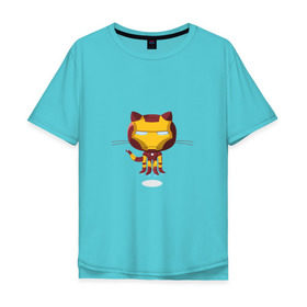 Мужская футболка хлопок Oversize с принтом ironcat в Курске, 100% хлопок | свободный крой, круглый ворот, “спинка” длиннее передней части | cat | github | ironcat | ironman