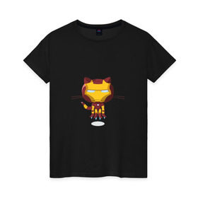 Женская футболка хлопок с принтом ironcat в Курске, 100% хлопок | прямой крой, круглый вырез горловины, длина до линии бедер, слегка спущенное плечо | cat | github | ironcat | ironman