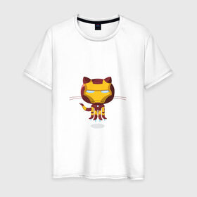 Мужская футболка хлопок с принтом ironcat в Курске, 100% хлопок | прямой крой, круглый вырез горловины, длина до линии бедер, слегка спущенное плечо. | cat | github | ironcat | ironman