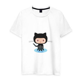 Мужская футболка хлопок с принтом github cat в Курске, 100% хлопок | прямой крой, круглый вырез горловины, длина до линии бедер, слегка спущенное плечо. | cat | github
