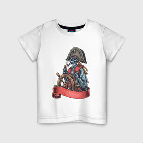 Детская футболка хлопок с принтом Пират в Курске, 100% хлопок | круглый вырез горловины, полуприлегающий силуэт, длина до линии бедер | воробей | джек | пират | скелет | череп