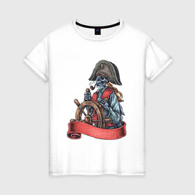 Женская футболка хлопок с принтом Пират в Курске, 100% хлопок | прямой крой, круглый вырез горловины, длина до линии бедер, слегка спущенное плечо | воробей | джек | пират | скелет | череп
